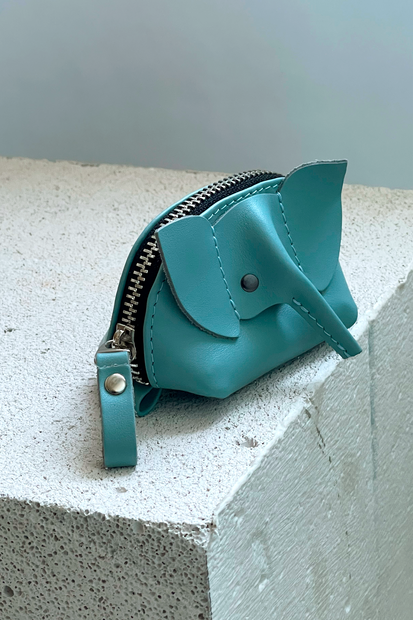 Teal Elephant Mini Leather Pouch