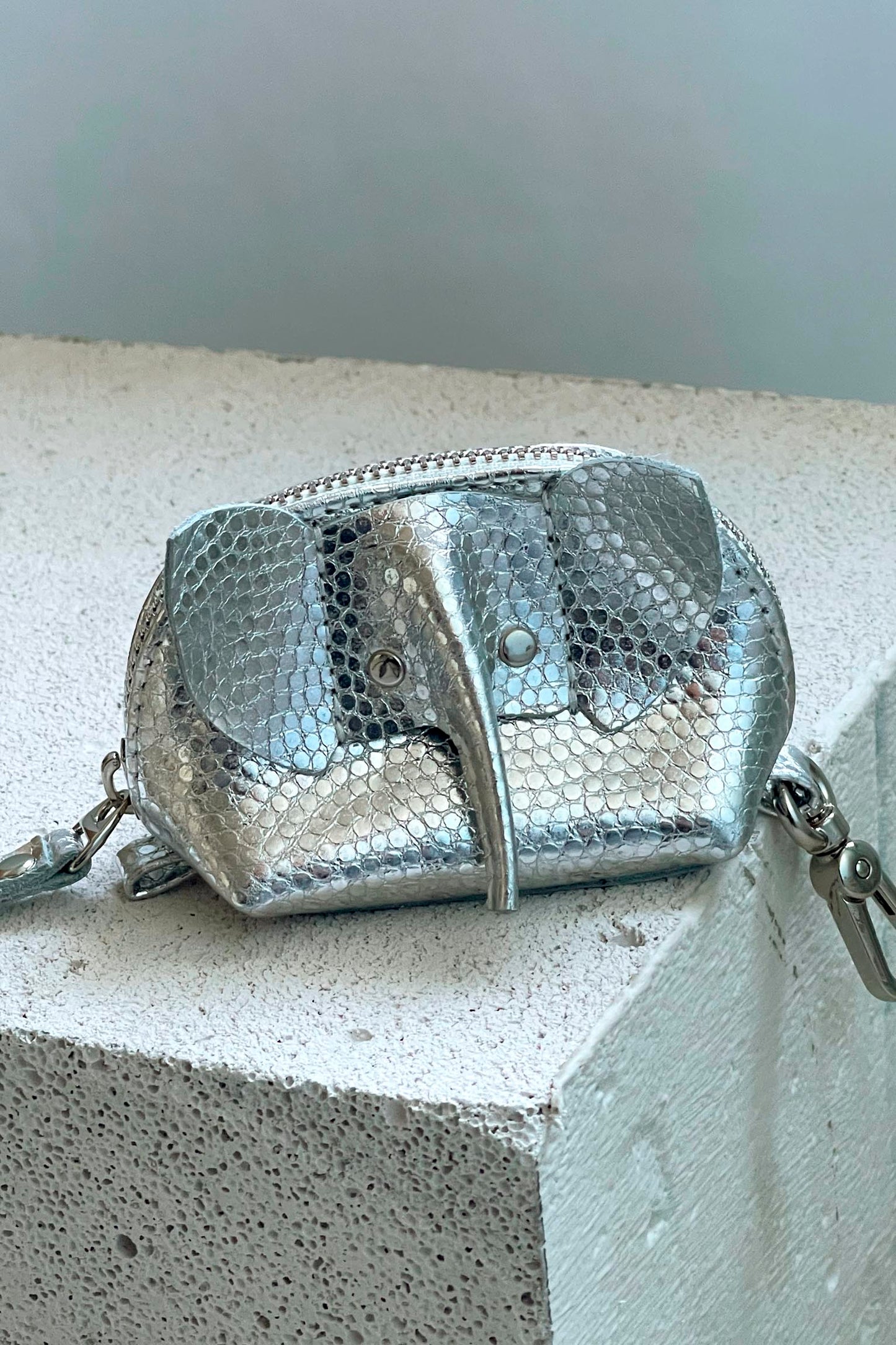 Silver Elephant Mini Leather Pouch