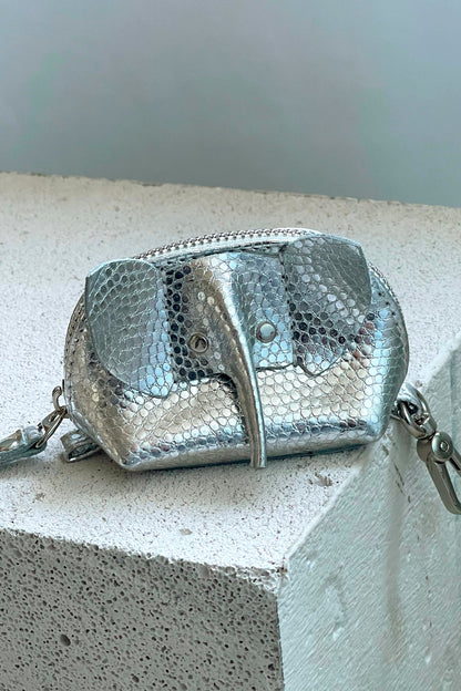 Silver Elephant Mini Leather Pouch