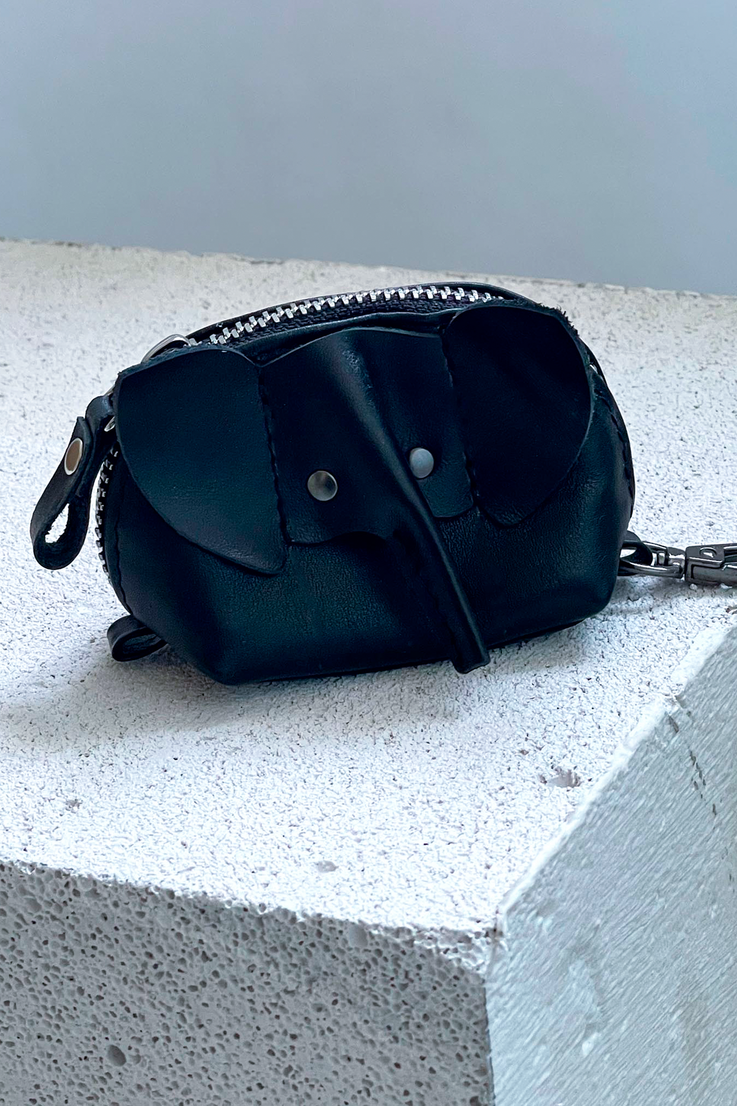 Black Elephant Mini Leather Pouch