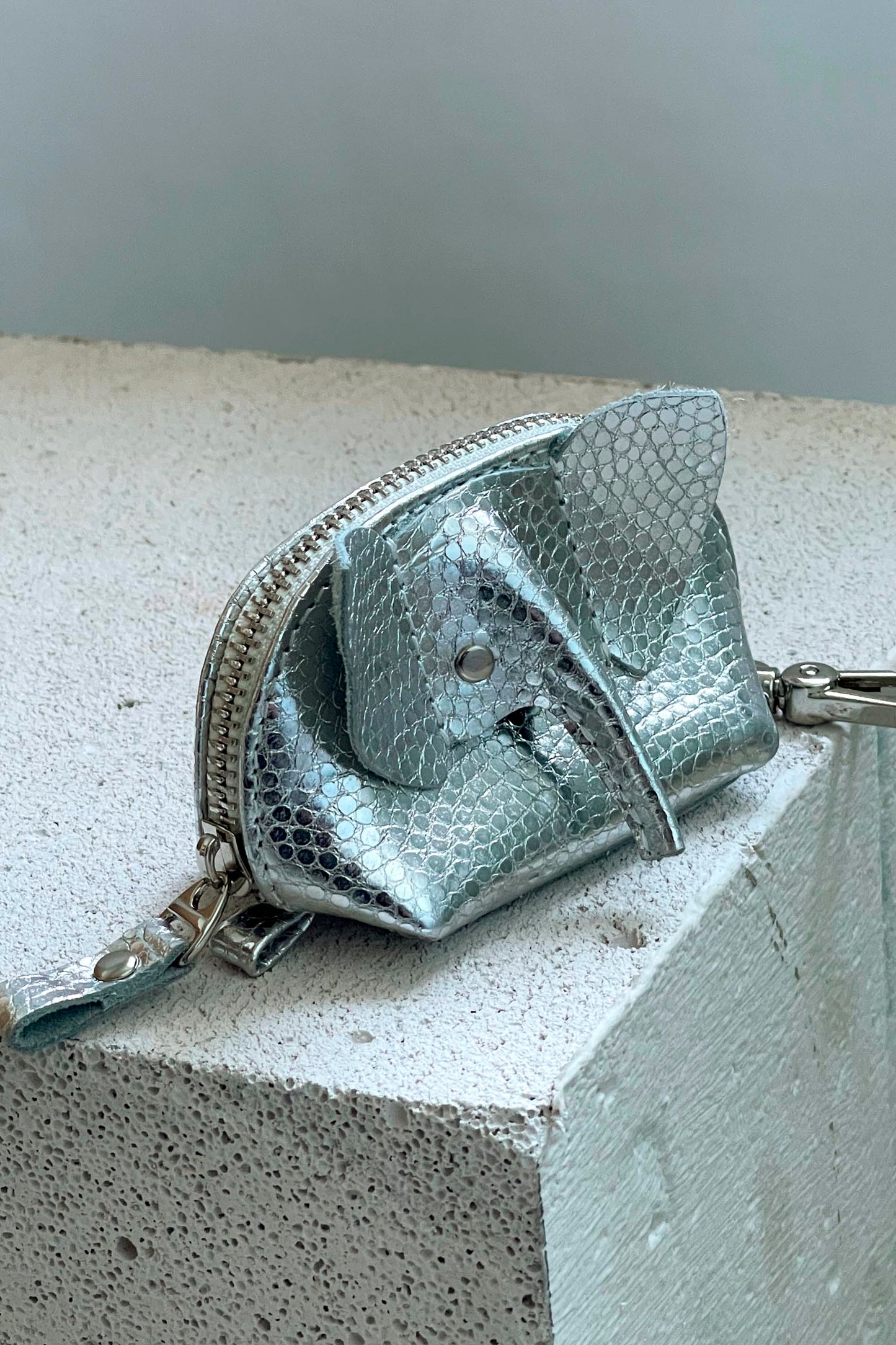 Silver Elephant Mini Leather Pouch