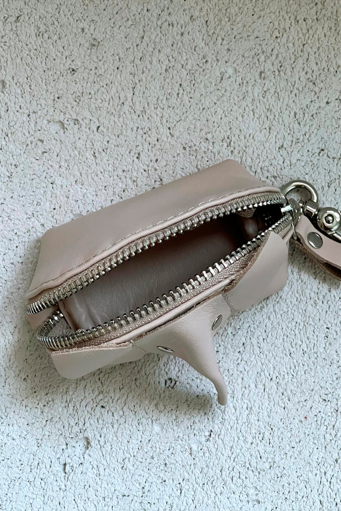 Beige Elephant Mini Leather Pouch