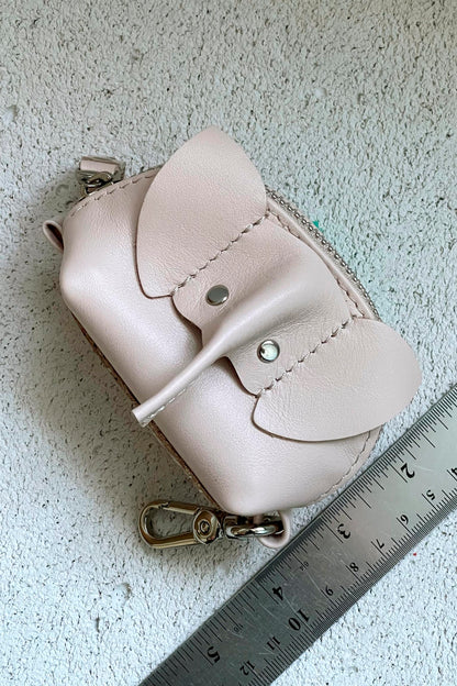 Beige Elephant Mini Leather Pouch