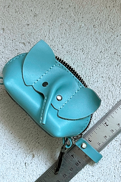 Teal Elephant Mini Leather Pouch