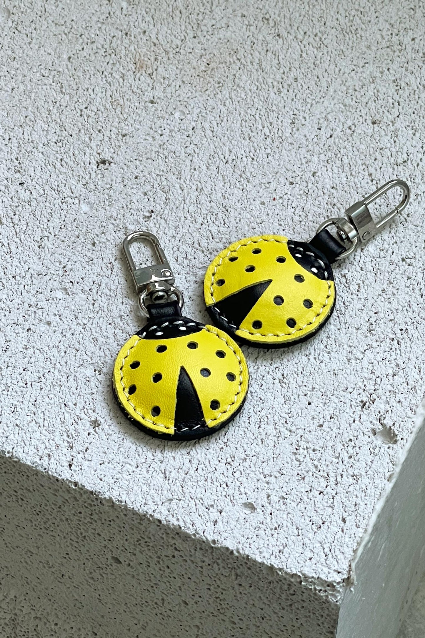 Yellow Ladybug Leather Charm - Set of Two