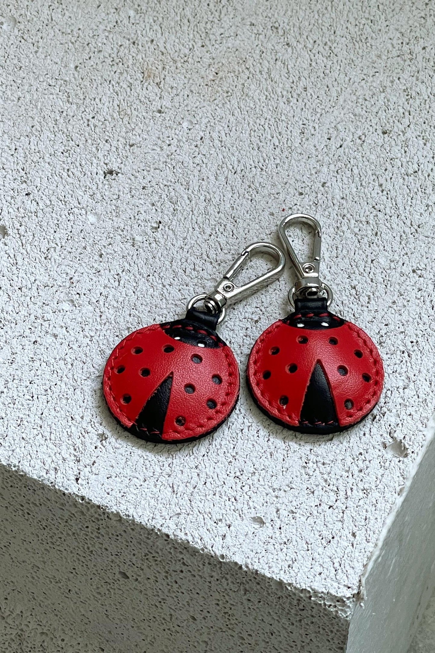 Red Ladybug Leather Charm - Set of Two