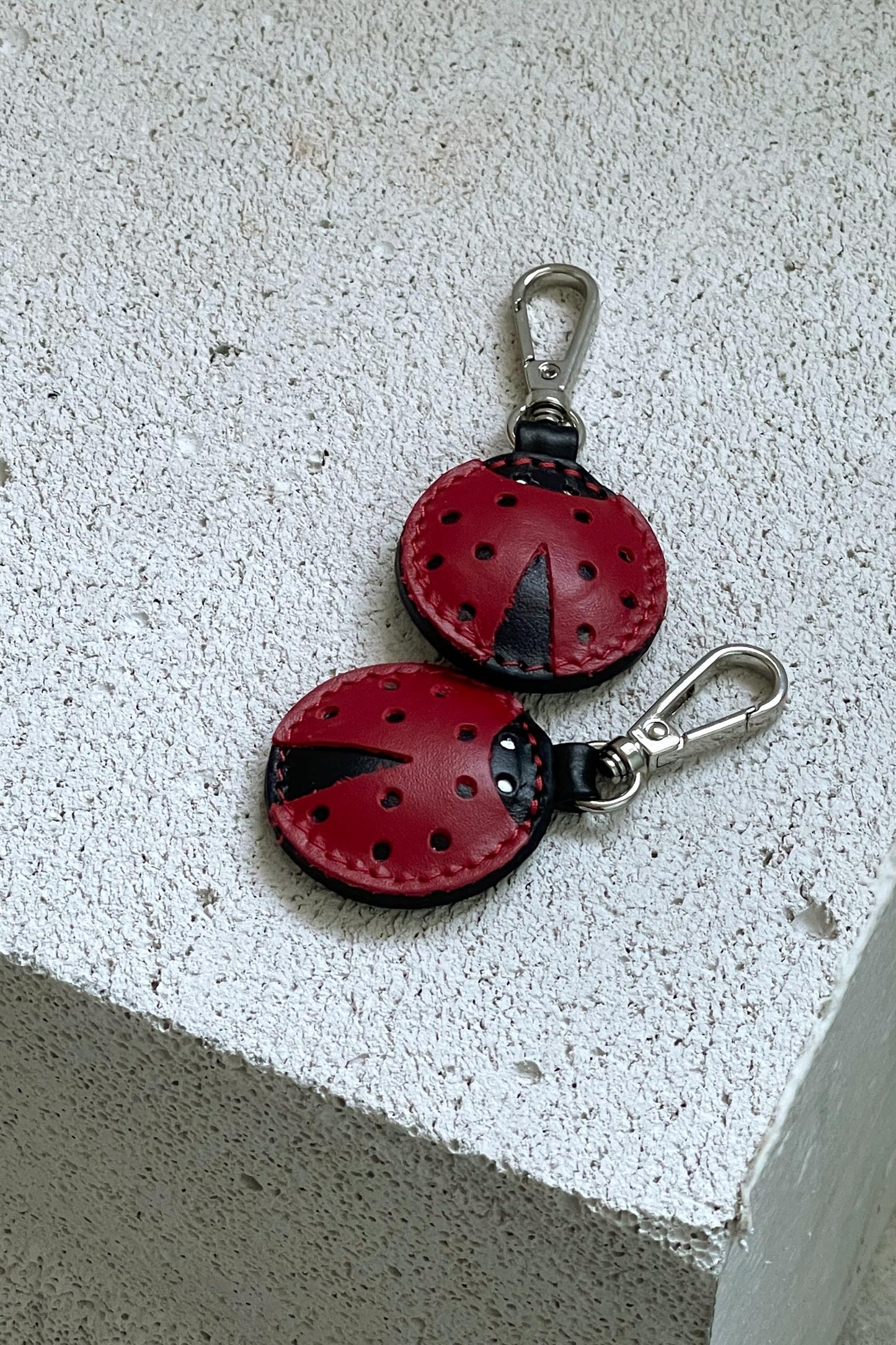 Dark Red Ladybug Leather Charm - Set of Two