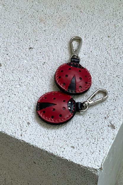 Dark Red Ladybug Leather Charm - Set of Two
