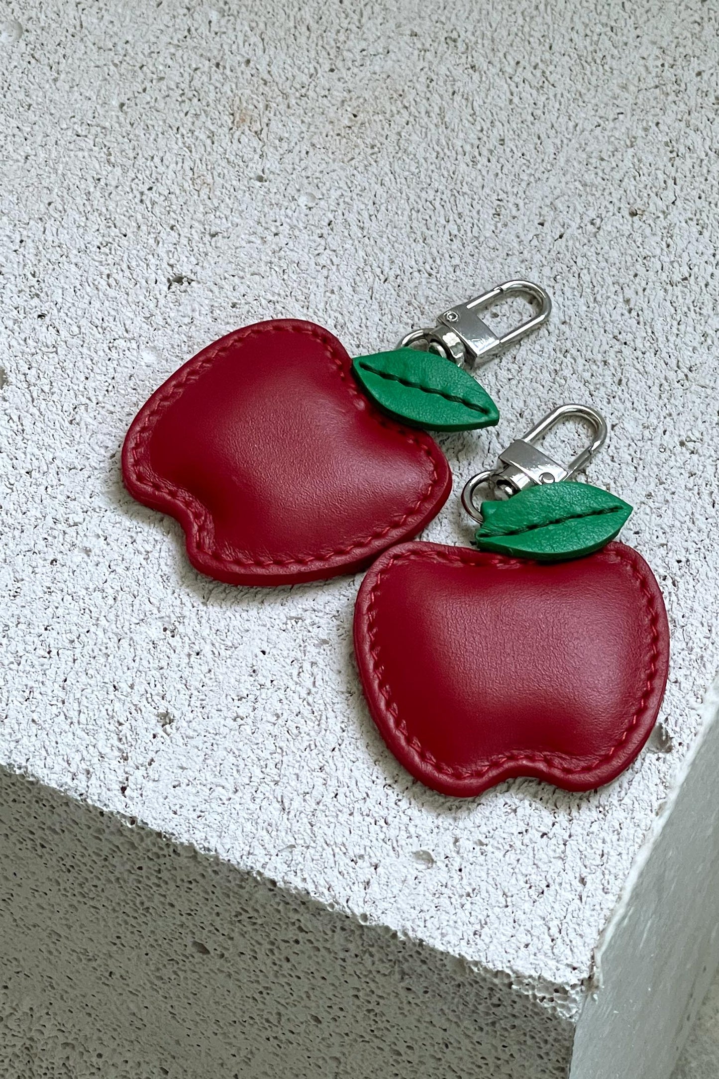 Red Apple Leather Charm - Set of Two