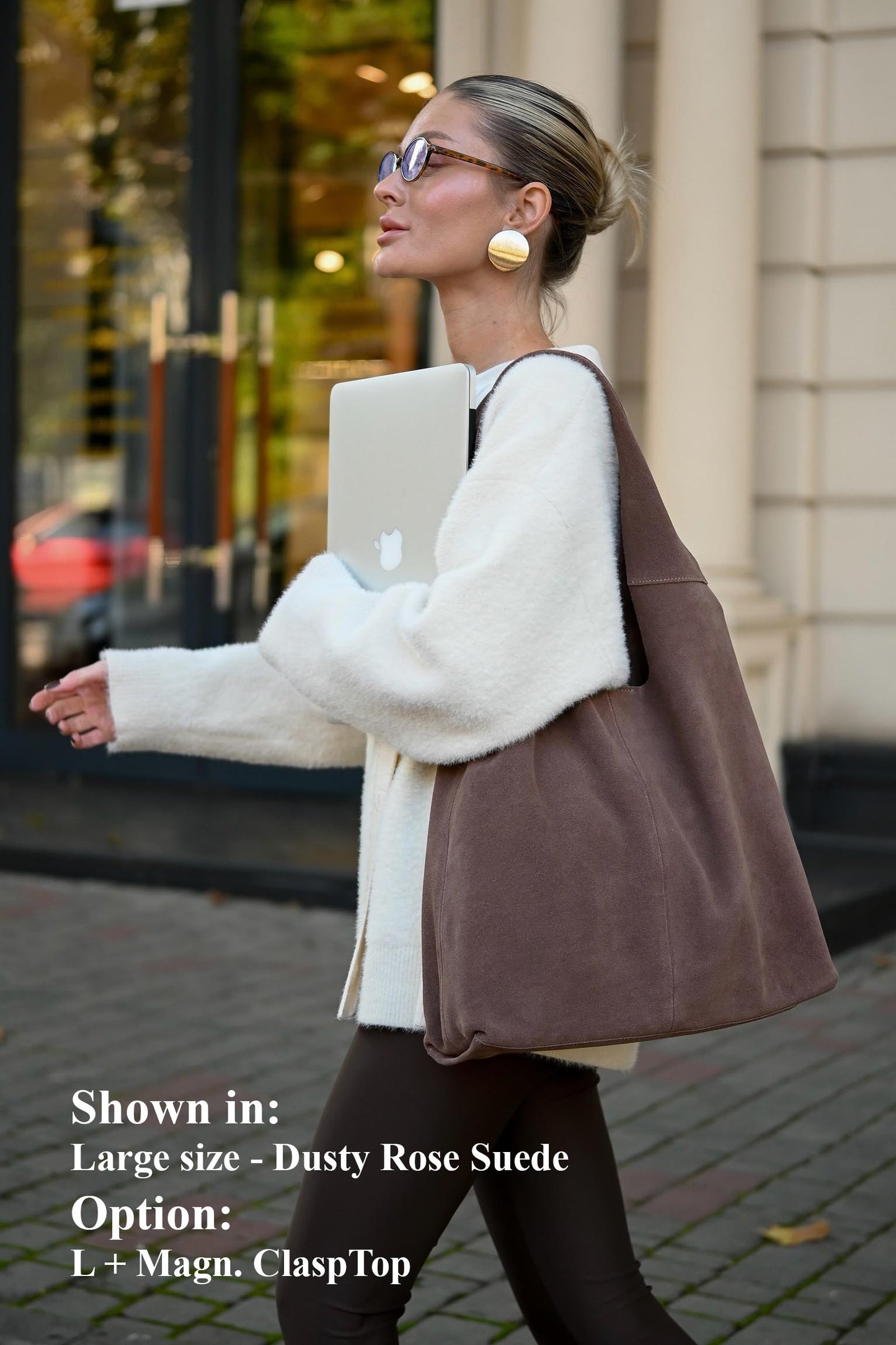 Large Suede Hobo Bag - Slouchy Shoulder Tote in Dusty Rose