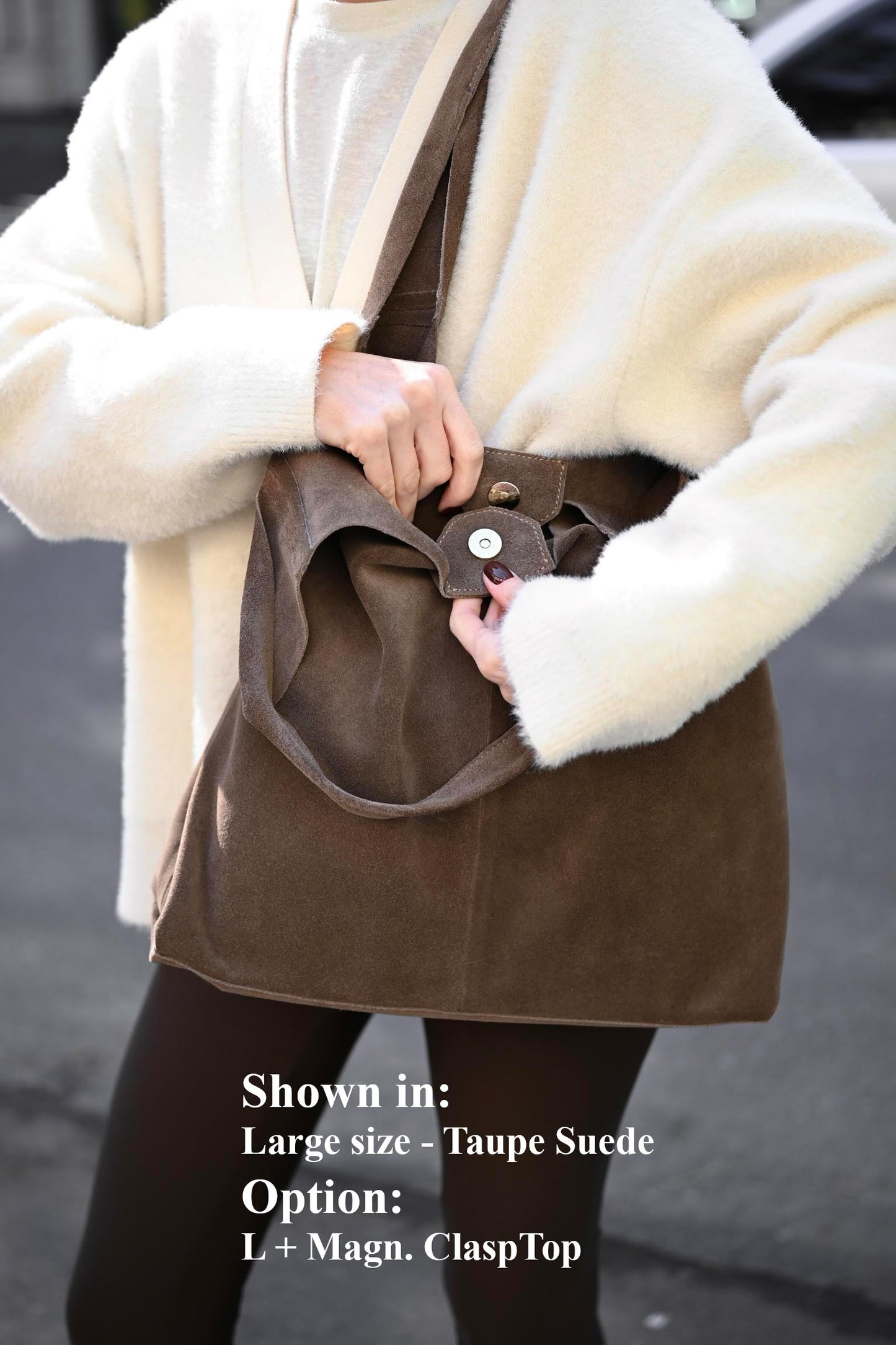 Large Suede Hobo Bag - Slouchy Shoulder Tote in Taupe