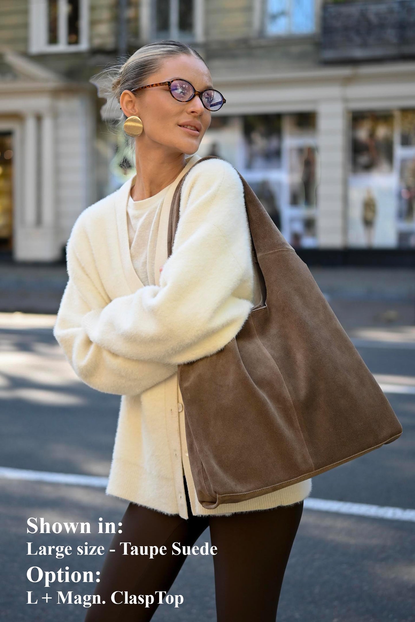 Large Suede Hobo Bag - Slouchy Shoulder Tote in Taupe