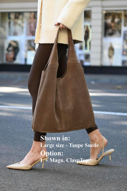 Large Suede Hobo Bag - Slouchy Shoulder Tote in Taupe