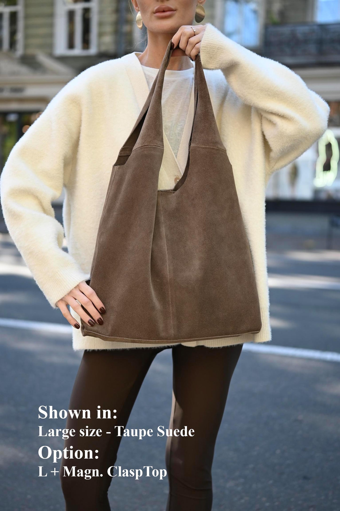 Large Suede Hobo Bag - Slouchy Shoulder Tote in Taupe