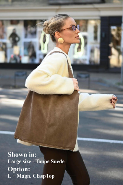 Large Suede Hobo Bag - Slouchy Shoulder Tote in Taupe