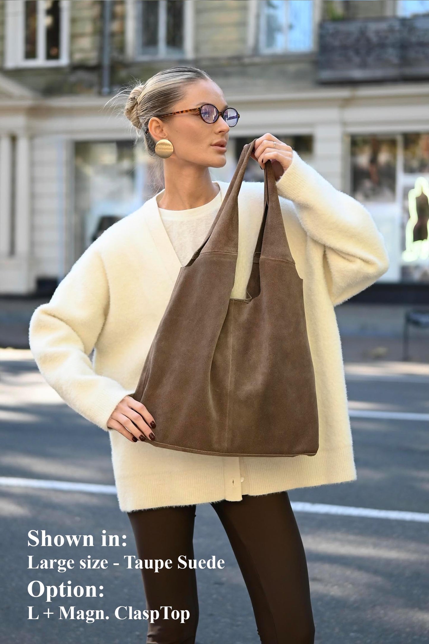 Large Suede Hobo Bag - Slouchy Shoulder Tote in Taupe