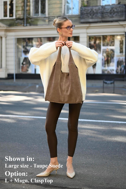 Large Suede Hobo Bag - Slouchy Shoulder Tote in Taupe