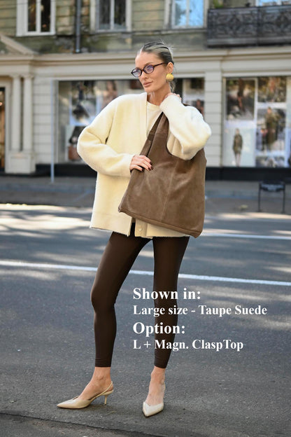 Large Suede Hobo Bag - Slouchy Shoulder Tote in Taupe