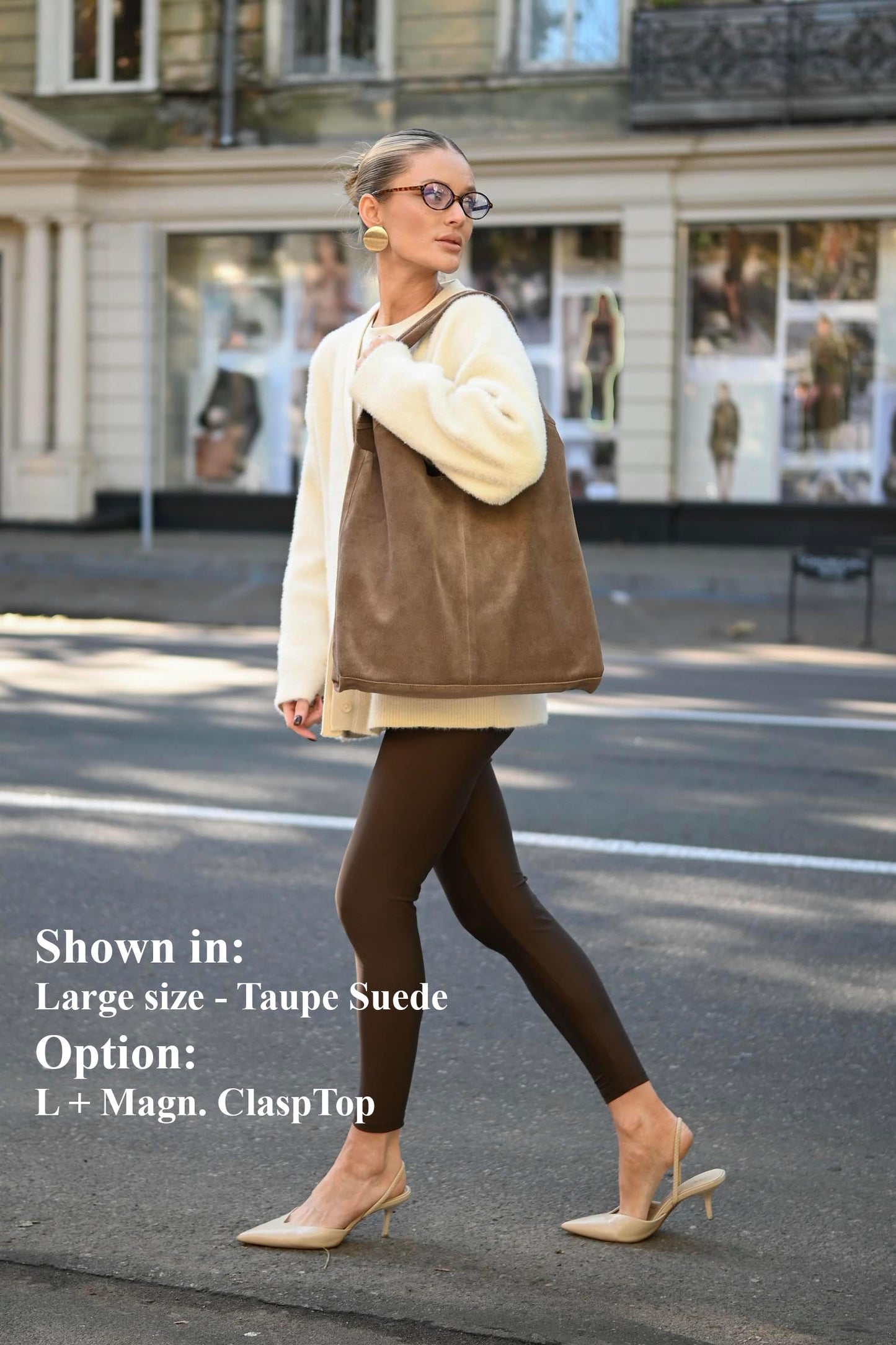 Large Suede Hobo Bag - Slouchy Shoulder Tote in Taupe