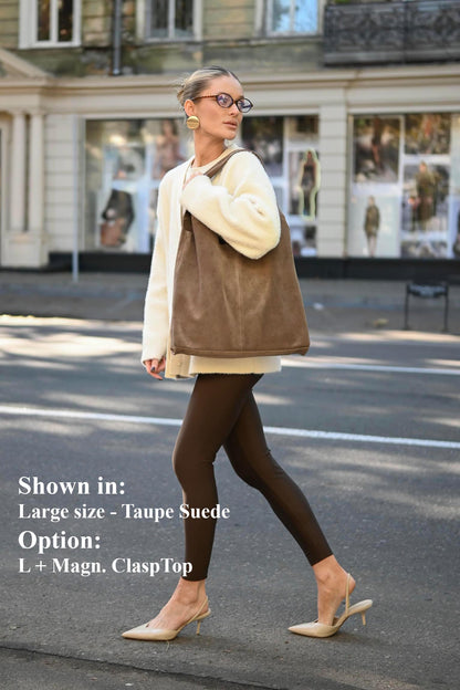 Large Suede Hobo Bag - Slouchy Shoulder Tote in Taupe
