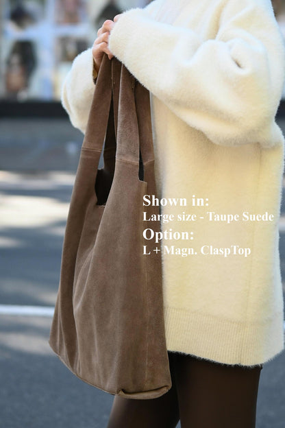 Large Suede Hobo Bag - Slouchy Shoulder Tote in Taupe