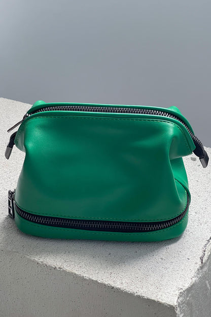 Emerald Green Leather Toiletry Bag - Full Grain Travel Dopp Kit with Zipper