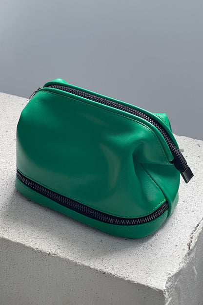 Emerald Green Leather Toiletry Bag - Full Grain Travel Dopp Kit with Zipper