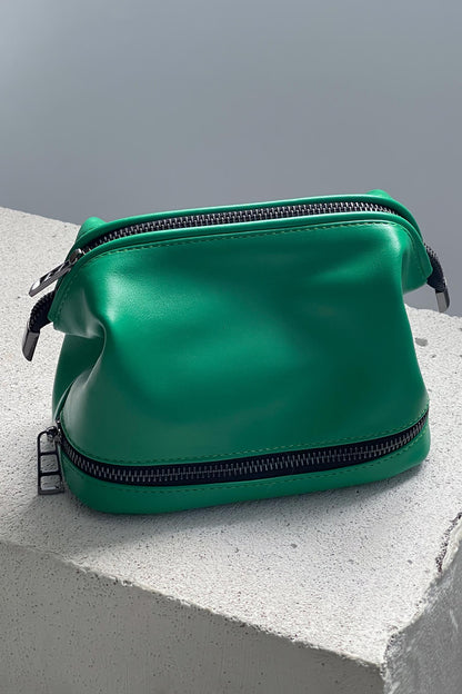 Emerald Green Leather Toiletry Bag - Full Grain Travel Dopp Kit with Zipper