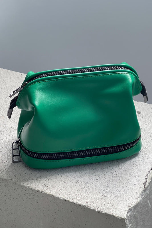 Emerald Green Leather Toiletry Bag - Full Grain Travel Dopp Kit with Zipper