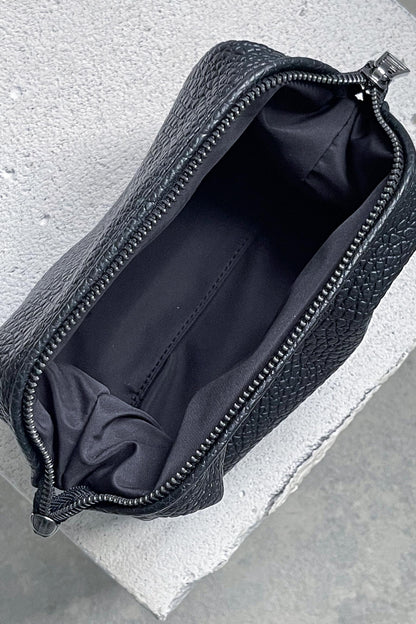 Black Pebbled Leather Toiletry Bag - Full Grain Travel Dopp Kit with Zipper