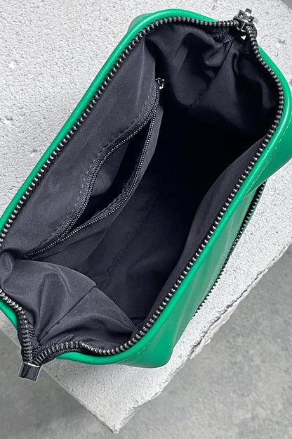 Emerald Green Leather Toiletry Bag - Full Grain Travel Dopp Kit with Zipper