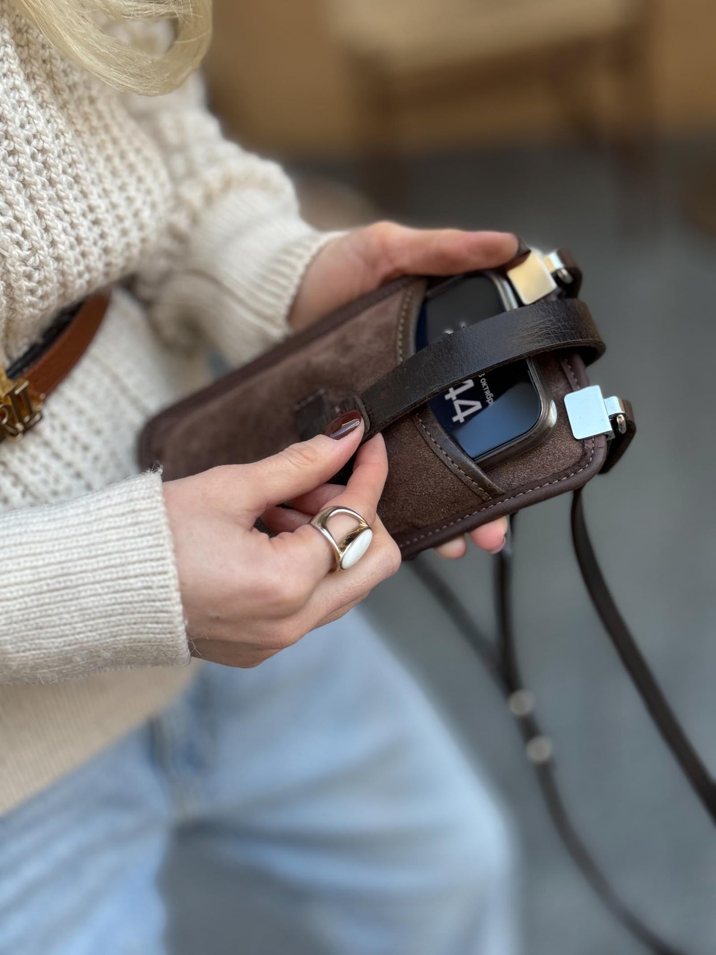 Mahogany Brown Suede Phone Bag - Compact Crossbody Purse