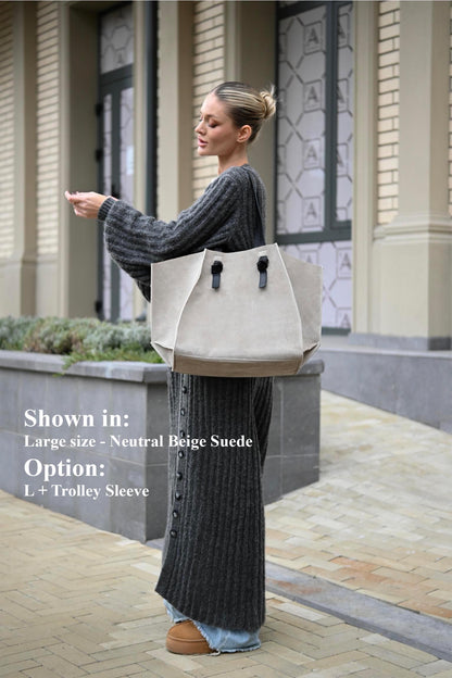 Neutral Beige Suede Large Tote Bag