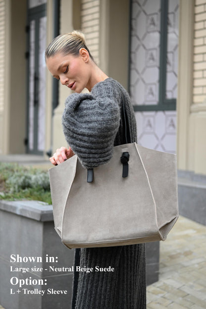 Neutral Beige Suede Large Tote Bag