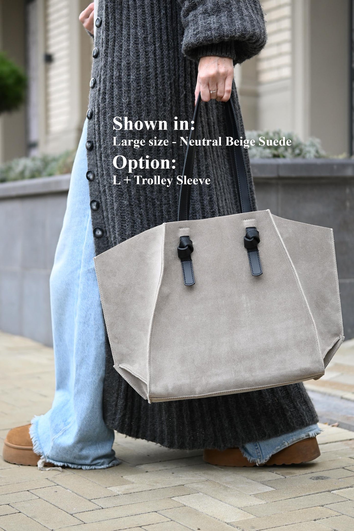 Neutral Beige Suede Large Tote Bag