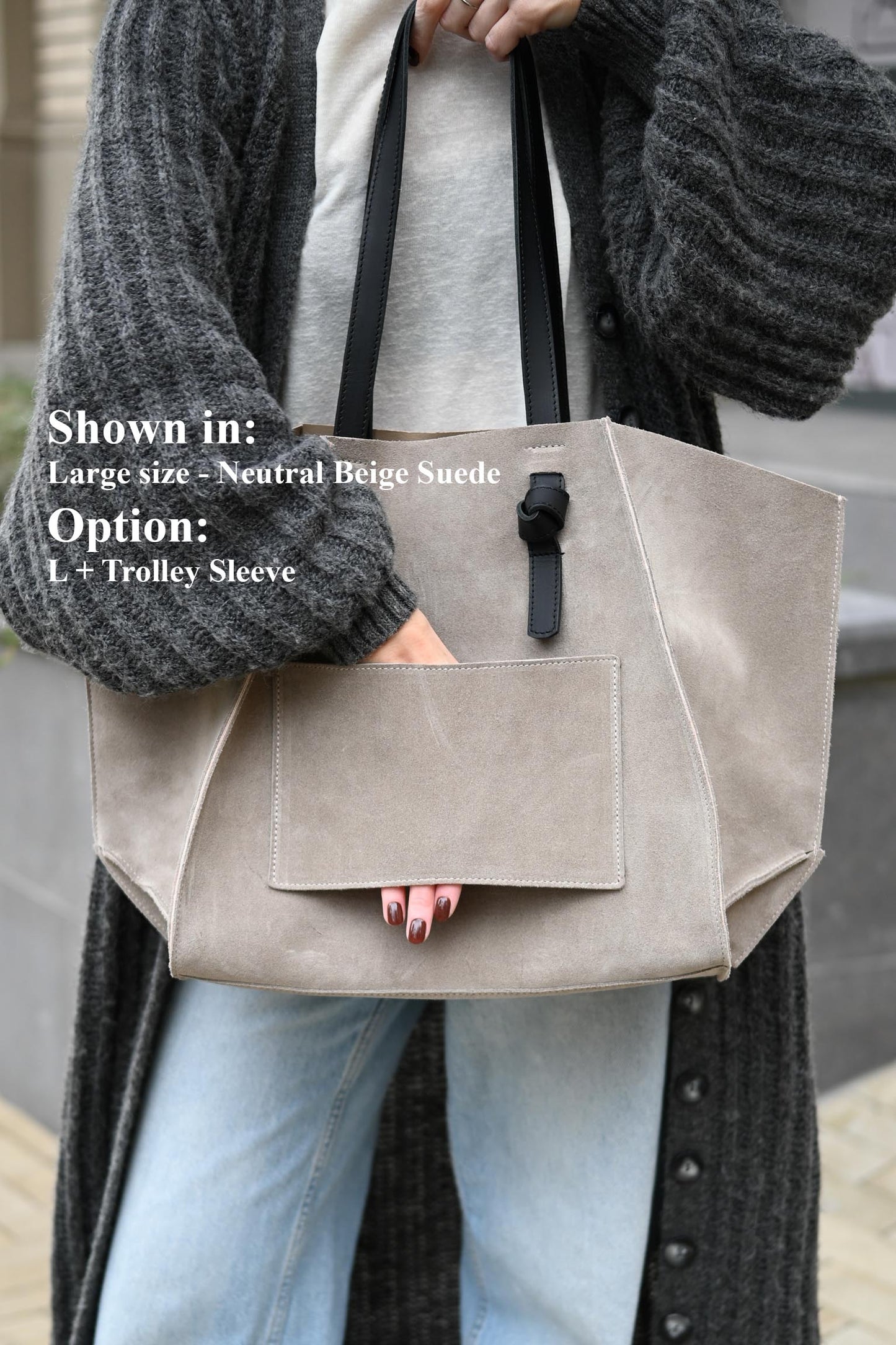 Neutral Beige Suede Large Tote Bag