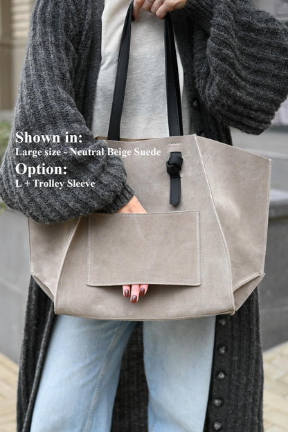 Neutral Beige Suede Large Tote Bag