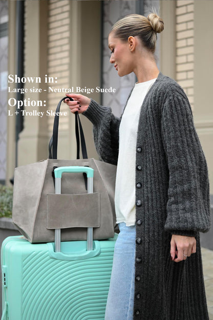 Neutral Beige Suede Large Tote Bag