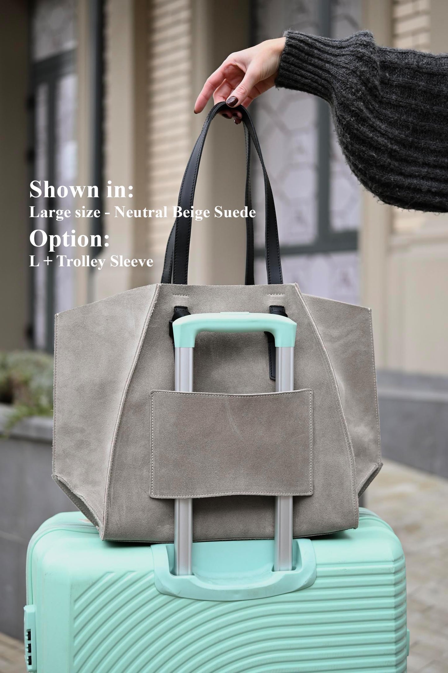 Neutral Beige Suede Large Tote Bag