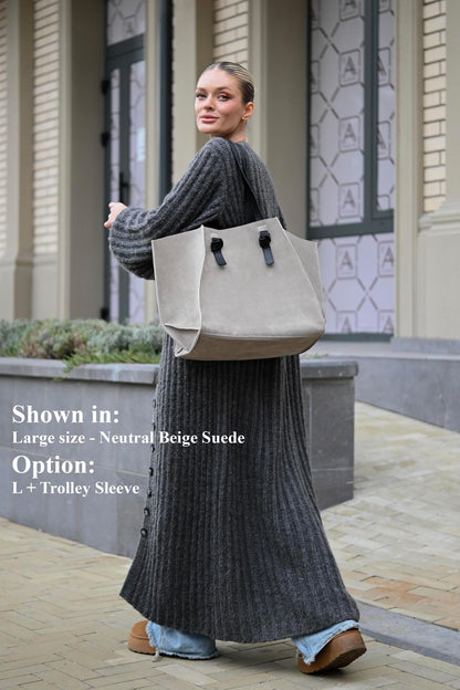 Neutral Beige Suede Large Tote Bag