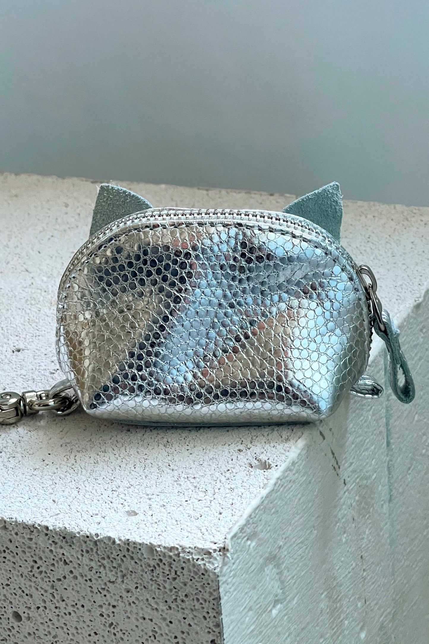 Silver Elephant Mini Leather Pouch