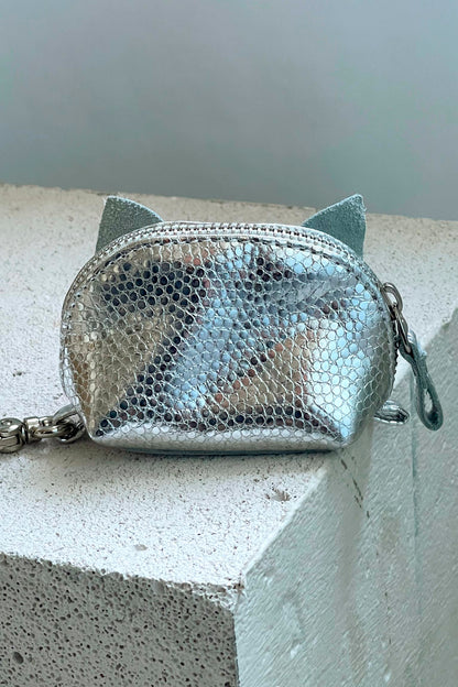 Silver Elephant Mini Leather Pouch