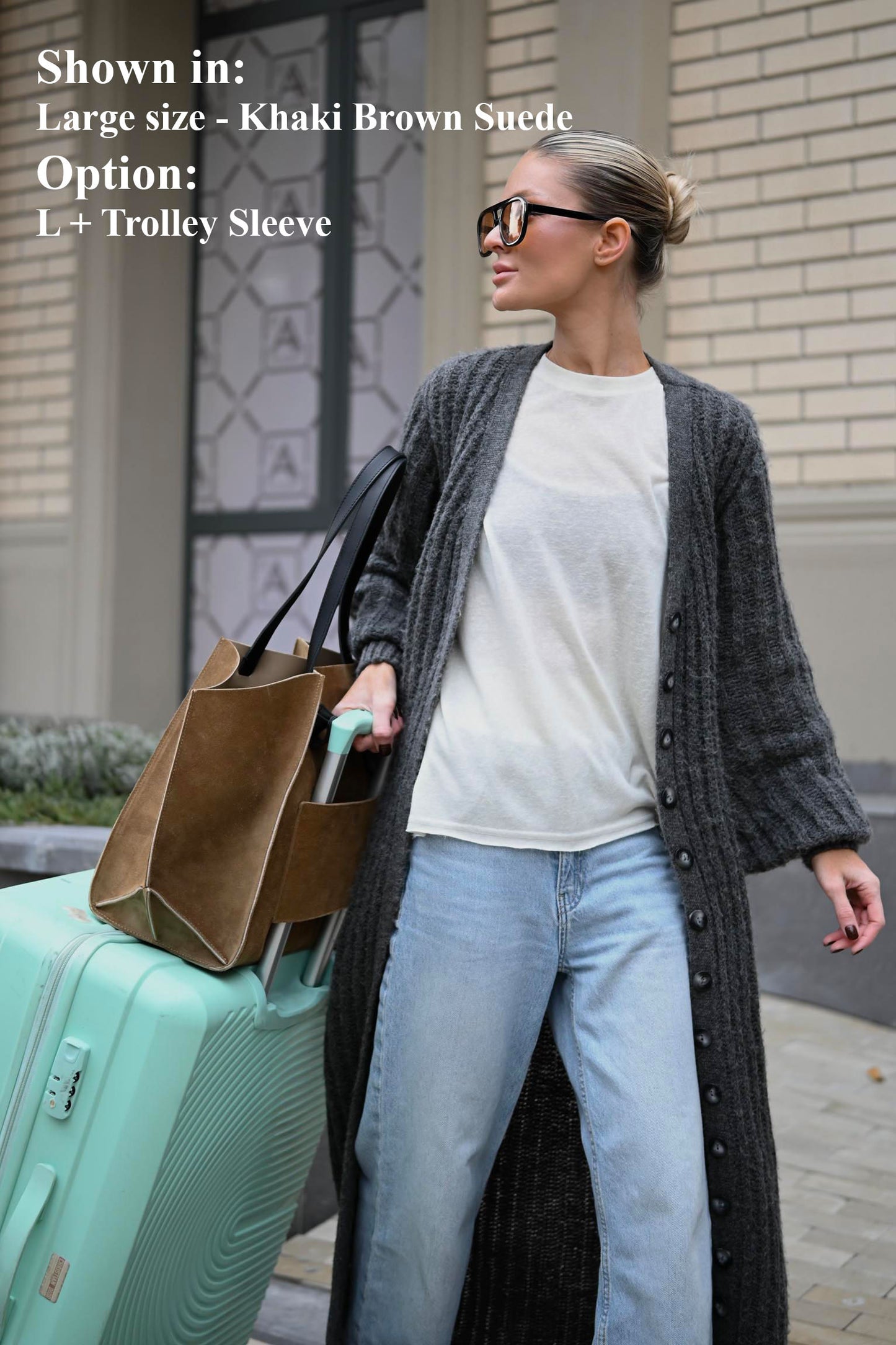 Khaki Suede Large Tote Bag