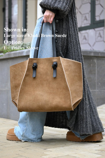 Khaki Suede Large Tote Bag