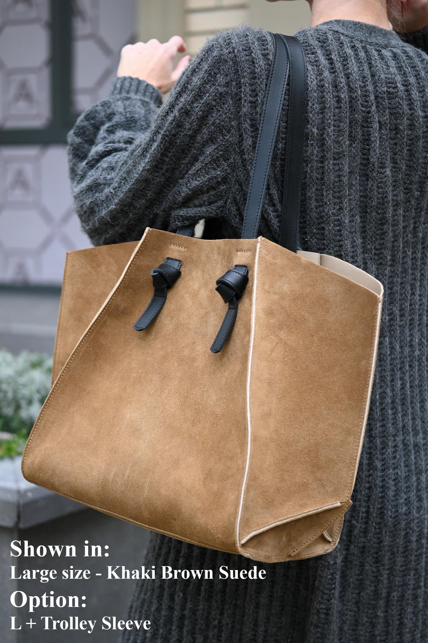 Khaki Suede Large Tote Bag