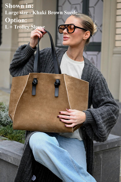 Khaki Suede Large Tote Bag