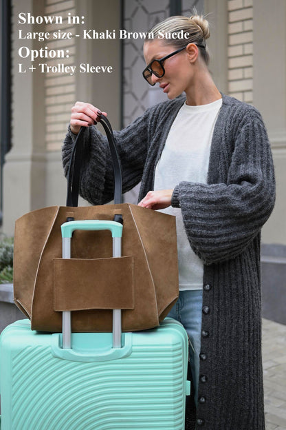 Khaki Suede Large Tote Bag