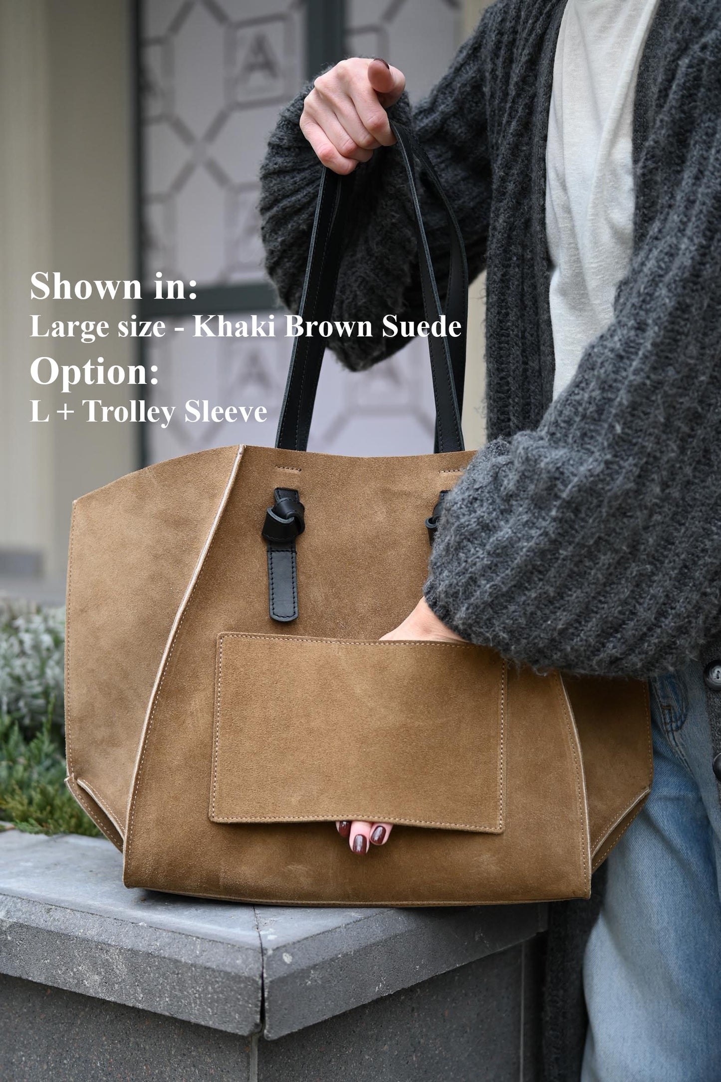 Khaki Suede Large Tote Bag