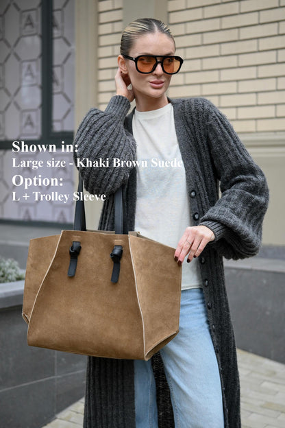 Khaki Suede Large Tote Bag