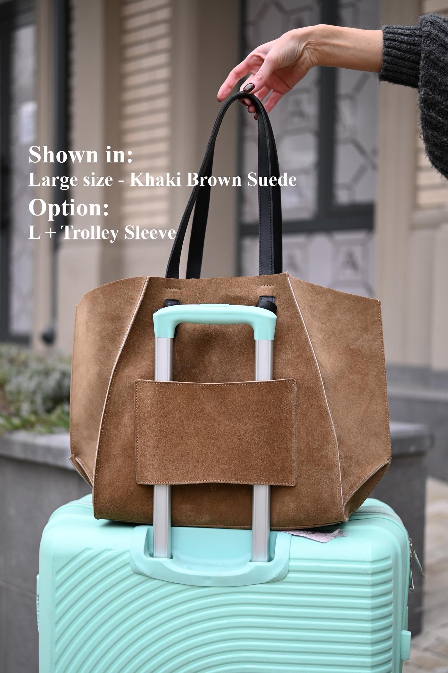 Khaki Suede Large Tote Bag